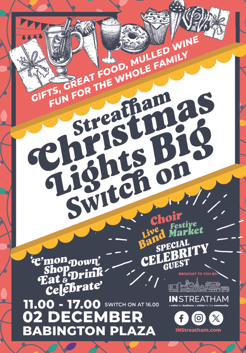 BREAKING NEWS!! We're so excited! Local comedian & TV star @KaeKurd is officially turning on the Streatham Christmas Lights on Saturday! 🎄🌟 Come down to Babington Plaza next to @manorarms for all the fun! Xmas Market, mulled wine etc 11 - 5pm Live music & lights-on from 4pm