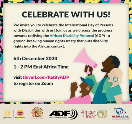🌍 Join our webinar on Dec 6, 2023, at 13:00 EAT, advocating for the ratification of the African Disability Protocol (ADP). Just three ratifications needed! Gain insights, learn from ratified countries, and celebrate achievements. 🎉 Register: tinyurl.com/RatifyADP #ADP