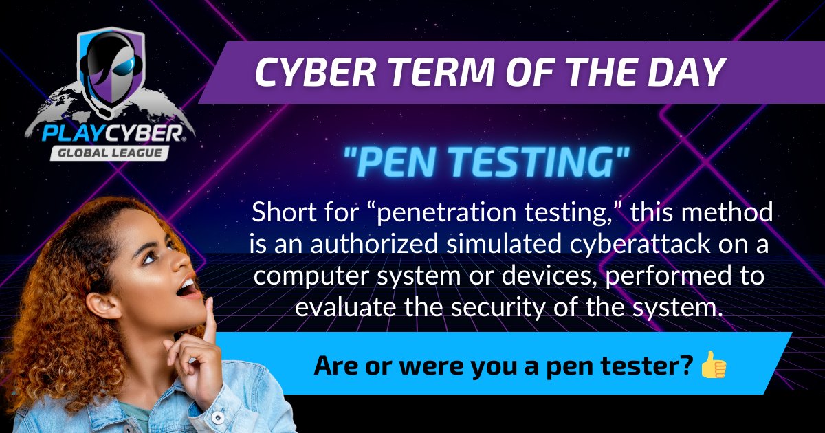 PlayCyberLeague's tweet image. Penetration testing (aka called pen testing) tests a computer system, network or Web application to find vulnerabilities that an attacker could exploit. 

📣#Pentesters -  Join #PCGL &amp;amp; play #cybergames, practice #cybersecurity #skills, &amp;amp; have fun!
hubs.li/Q02b7bLw0