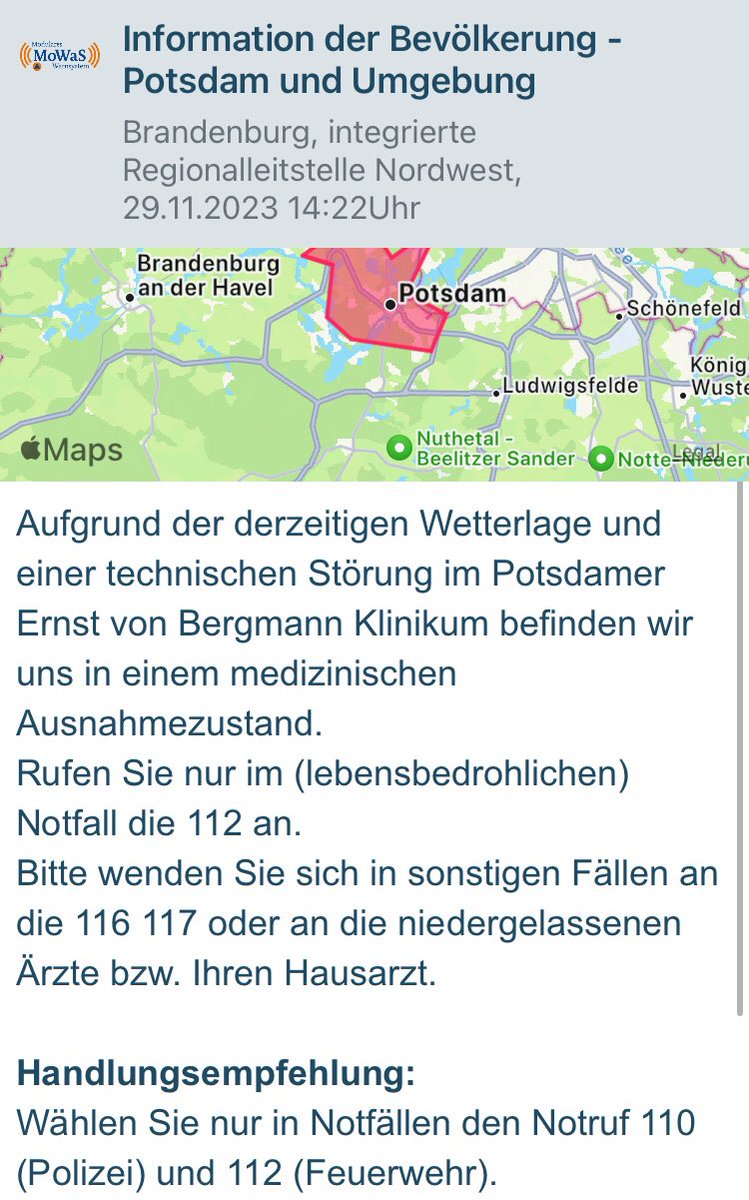 Selbstdenker75's tweet image. #Warnung #Potsdam
Aufgrund der derzeitigen Wetterlage und einer technischen Störung im Ernst von Bergmann Klinikum herrscht medizinischer Ausnahmezustand!