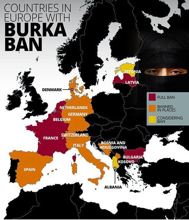 16 states banned the burqa &amp; niqab. 
Both Muslim-majority countries &amp; non-Muslim countries,
EU courts ruled Tuesday to ban Islamic headscarf's. 
If they can do it then why has our government &amp; courts not also issued a ban.
Answer because the UK is being run by spineless wet wipes