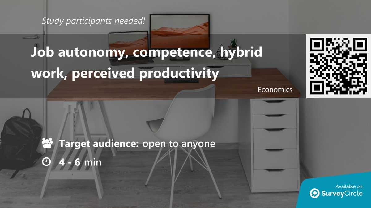 daily_research's tweet image. Participants needed for online survey!

Topic: &quot;Job autonomy, competence, hybrid work, perceived productivity&quot; surveycircle.com/96X56T/ via @SurveyCircle #maastrichtu

#JobAutonomy #competence #HybridWork #PerceivedProductivity #job #autonomy