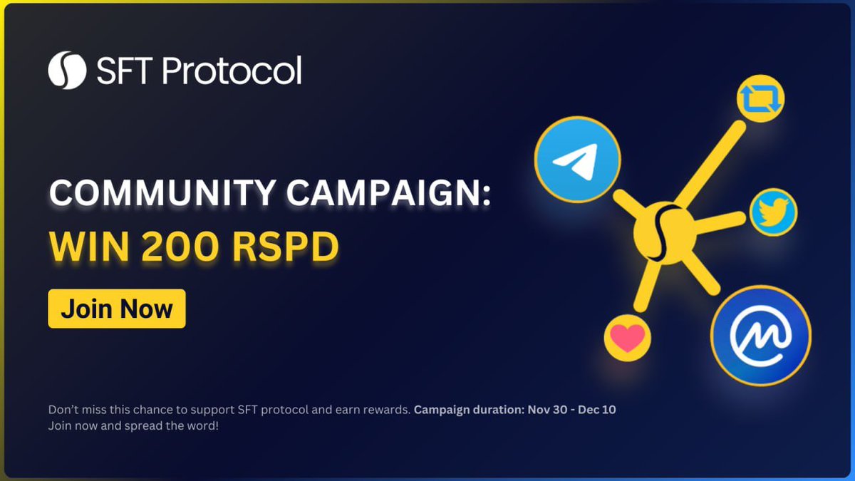 Join our new community #campaign and win a share of 200 $rSPD! 🎁 To participate: 1. Like and repost this post 2. Follow us on #CMC community (coinmarketcap.com/community/prof…) 3. Follow us on #Twitter (x.com/sftprotocol) 4. Join our #Telegram official channel…