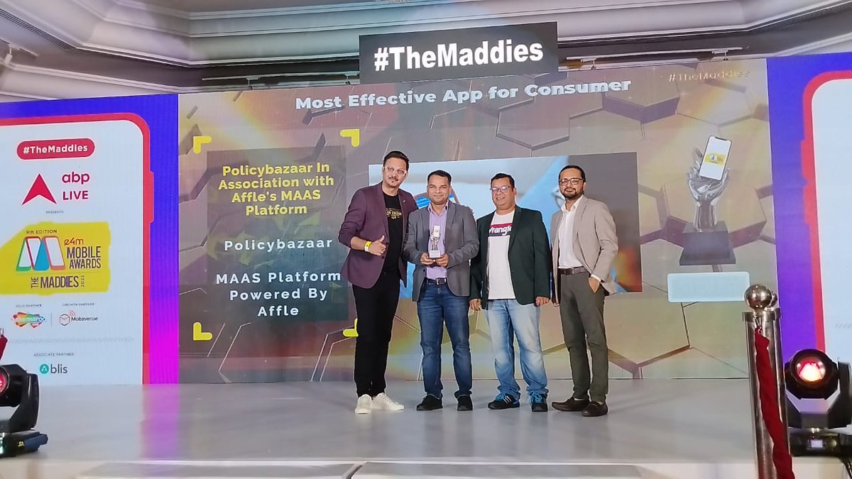 e4mevents's tweet photo. Honouring Brilliance🏆
Congratulating the e4m #TheMaddies trailblazing Winners 2023!
Category - Most Effective App for Consumer
Winners - @Digital_Tata | @xapads | @FckinBeast | @policybazaar | @affle | @KKRiders | @VenkyMysore
@abplive | @ShemarooEnt | @Mobavenue_ | @blisglobal
#e4mAwards #MobileMarketingAwards