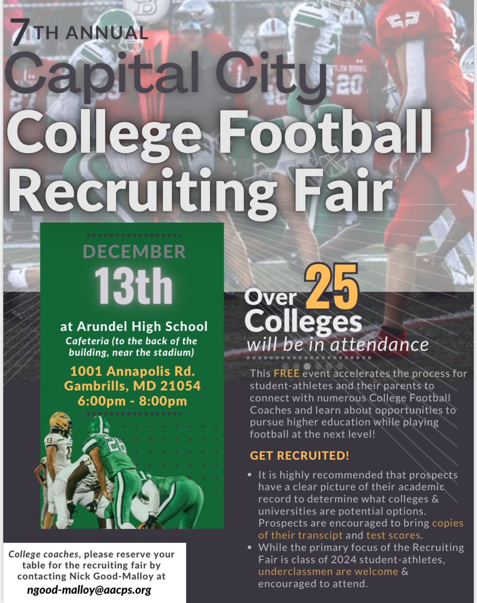 Help spread the word…college coaches…HS football players interested in playing in college…this is a FREE event to help connect coaches &amp; prospects.