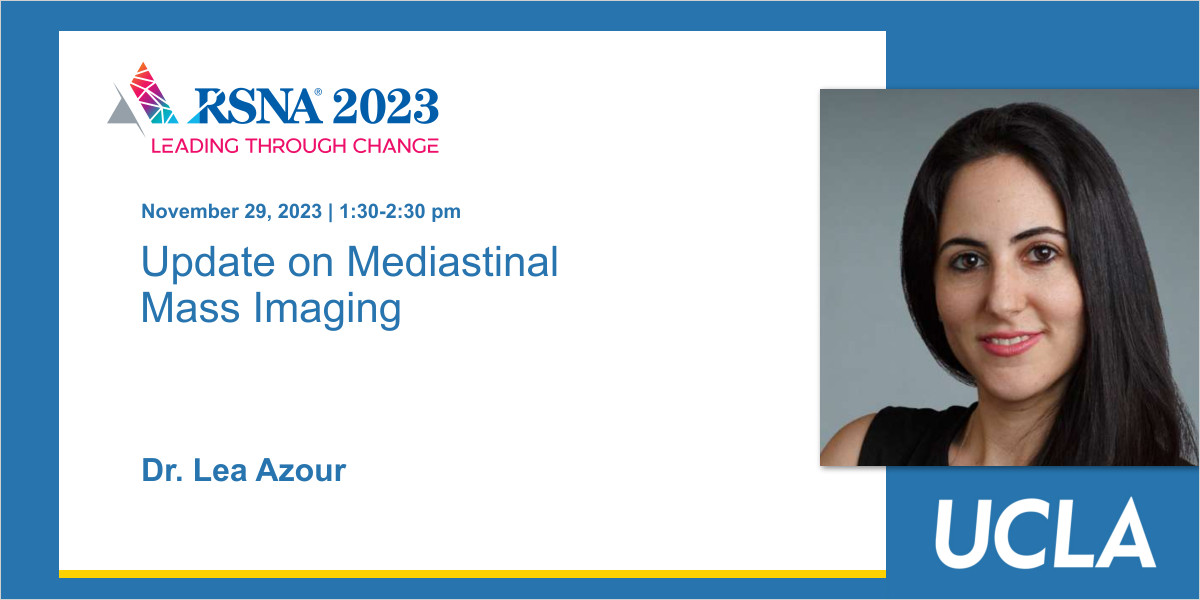 RadiologyUcla's tweet image. Don&apos;t miss @RadiologyUcla&apos;s Dr. Lea Azour (@LeaAzour) moderating &amp;amp; presenting about chest imaging, computer tomography, magnetic resonance imaging, #NuclearMedicine &amp;amp; #MolecularImaging&quot; at 1:30 pm at #RSNA23. @RSNA #RSNAUCLA