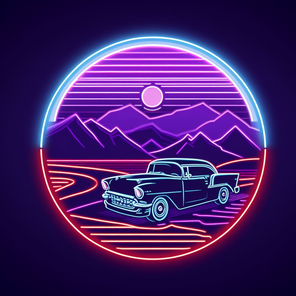 designxpress06's tweet photo. #NeonLandscape #ClassicCar #Purple #NavyBlue #Lilac #Red #CircleShape #VibrantColors #ArtisticExpression #UniqueDesign #midjourney #aiart #midjourneyart #midjourneyai #aiartcommunity #digitalart #nft #midjourneyartwork #generativeart https://t.co/HeZTOaQajS