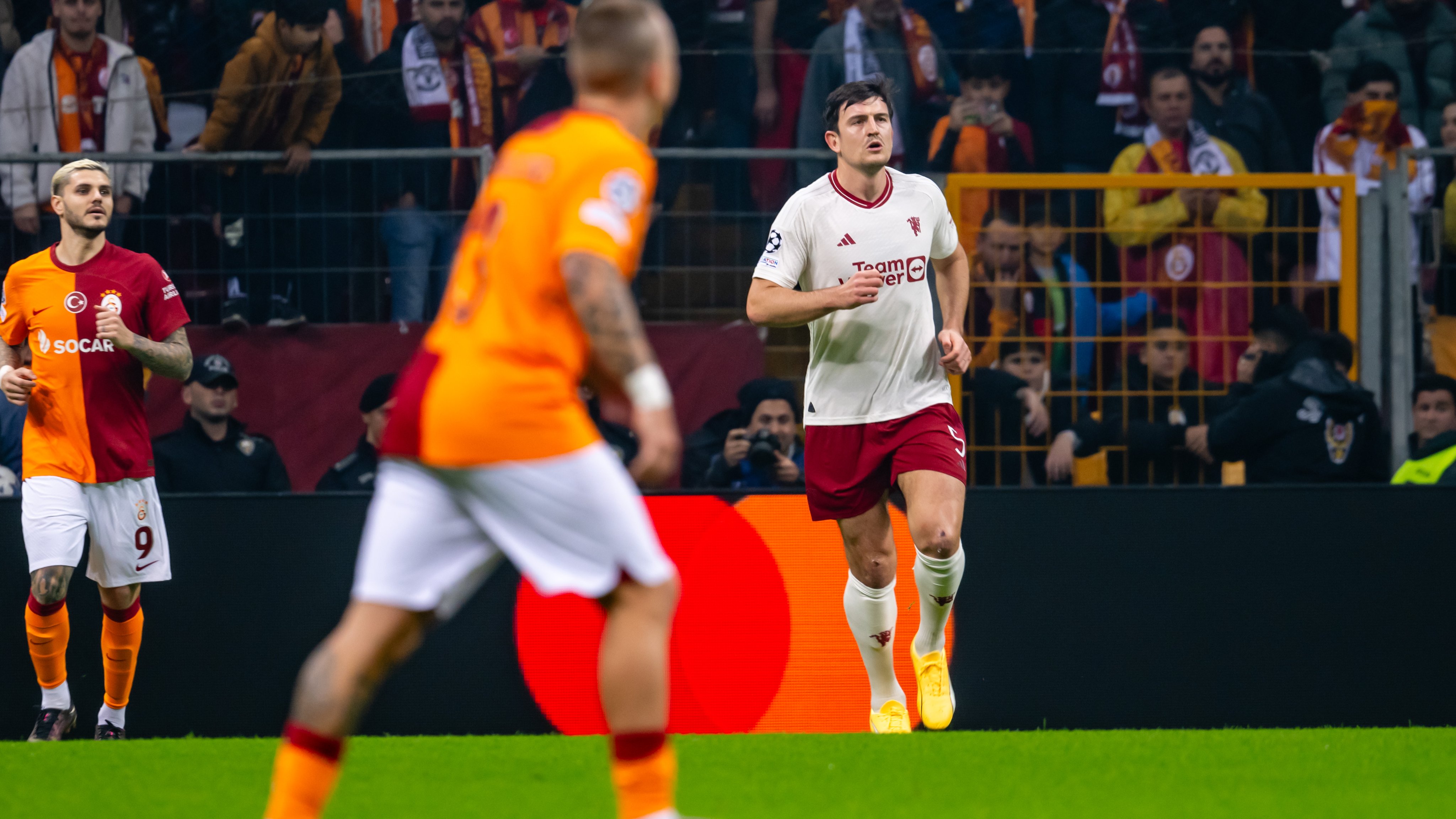 Harry Maguire in action in Istanbul.