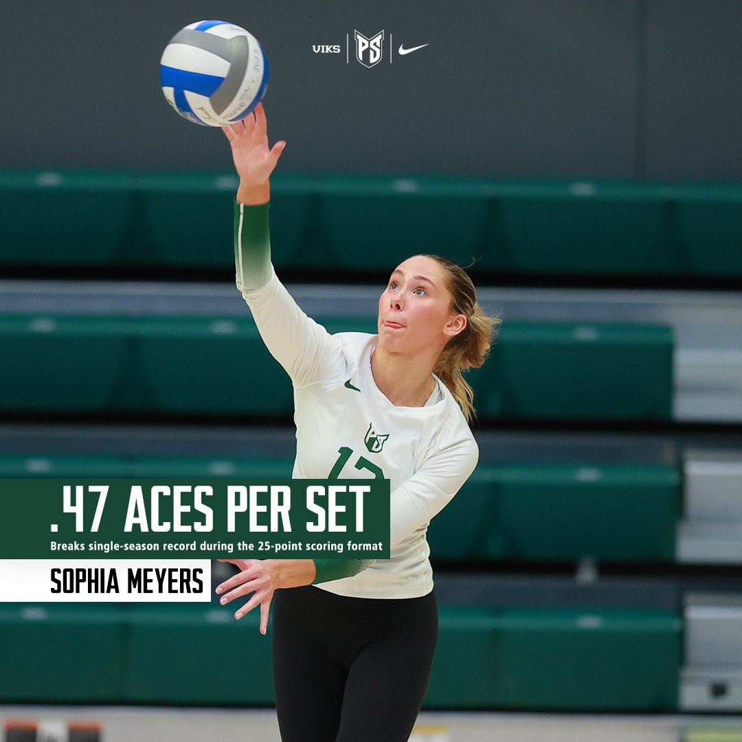 Portland State Volleyball (@psuviksvb) on Twitter photo 𝗠𝘆-𝗢𝗵-𝗠𝗲𝘆𝗲𝗿𝘀
<a href="/Sophiagrace3001/">Sophia Meyers</a> crushed the single-season program record for aces per set. Meyers averaged 0.47 per set, bettering the mark that Ellie Snook set at 0.42 in 2021.
Meyers led <a href="/BigSkyVB/">Big Sky Volleyball</a> in the category, and ranks 26th nationally.
#GoViks | #DefendTheShip 𝗠𝘆-𝗢𝗵-𝗠𝗲𝘆𝗲𝗿𝘀
<a href="/Sophiagrace3001/">Sophia Meyers</a> crushed the single-season program record for aces per set. Meyers averaged 0.47 per set, bettering the mark that Ellie Snook set at 0.42 in 2021.
Meyers led <a href="/BigSkyVB/">Big Sky Volleyball</a> in the category, and ranks 26th nationally.
#GoViks | #DefendTheShip