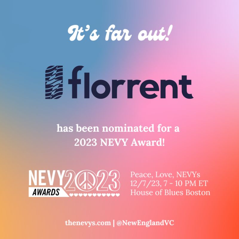 Congratulations to <a href="/florrent_energy/">florrent</a>! The <a href="/NewEnglandVC/">The New England Venture Capital Association</a> recently nominated florrent as a finalist for the "Emerging Climate Tech Company of the Year" at the NEVYs (thenevys.com) on December 7th.