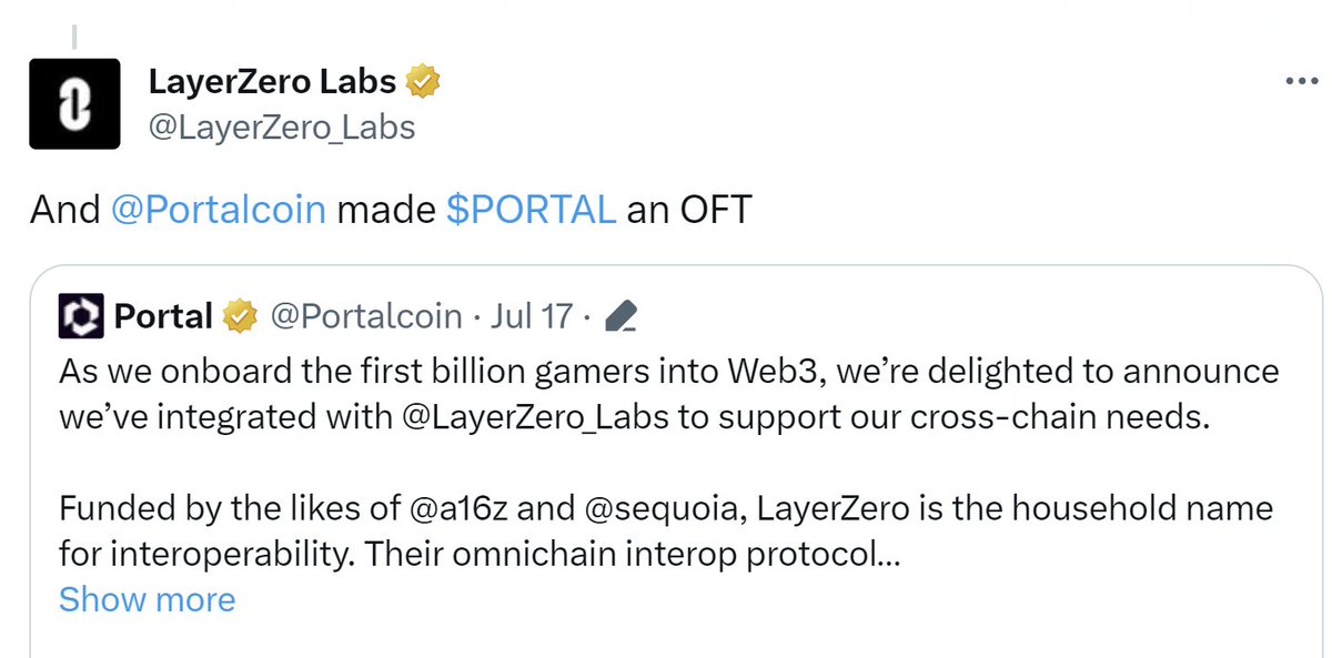 naim_mkh's tweet photo. 🪂Portal is the cross-chain gaming coin from @Portalcoin, built to bring Web3 gaming to the mainstream.

➡️Built with @LayerZero_Labs 
➡️Create viral content and farm $portal at https://t.co/HQQrzRt1Vm. 
🫰Like &amp; RT the tweet https://t.co/v7OXTSy4BF