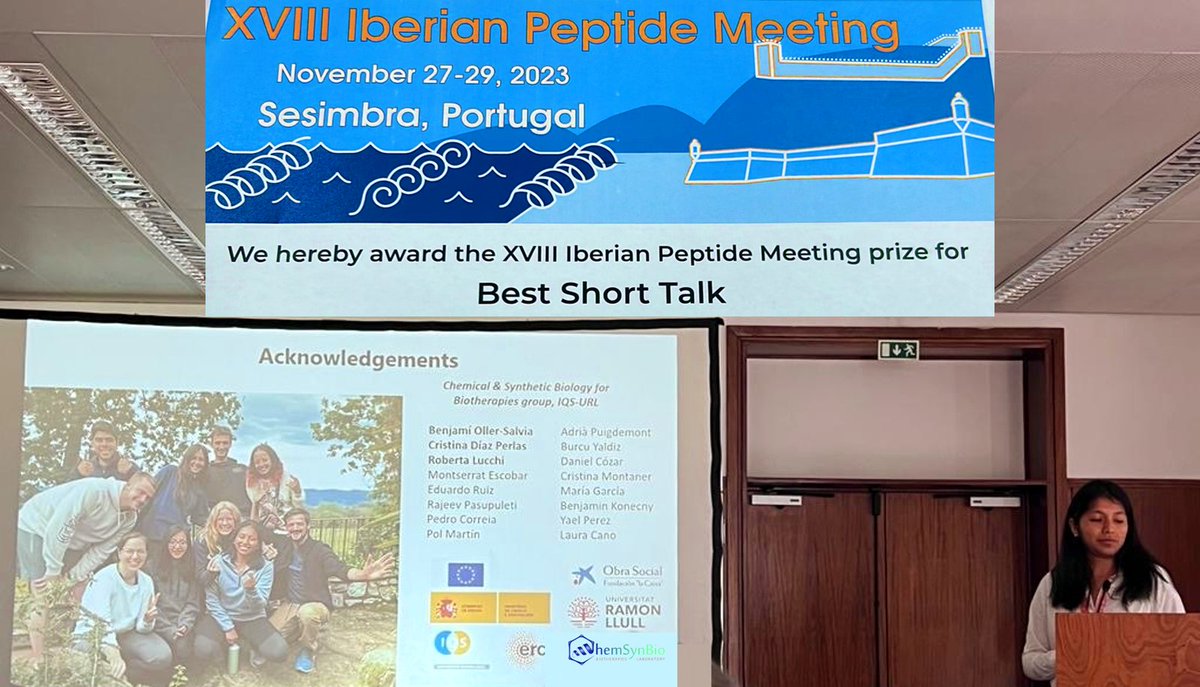 We congrats @mclucana for her excellent oral communication at the 18th Iberian Peptide Meeting!! 💯🥳 Stay tuned for further updates about BrainBikes, a new family of bicyclic #peptideshuttles which increase transport throught the #bloodbrainbarrier 🧬

#proudteam