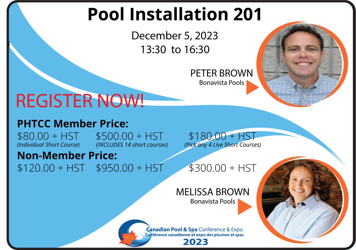 PHTCC Short Course - Pool Installation 201: Dec 5'23

This course builds upon the knowledge derived from the introductory 101 course &amp; is intended for more experienced construction personnel who wish to enhance their existing skill sets.

Register Today @ conx.is/pool23