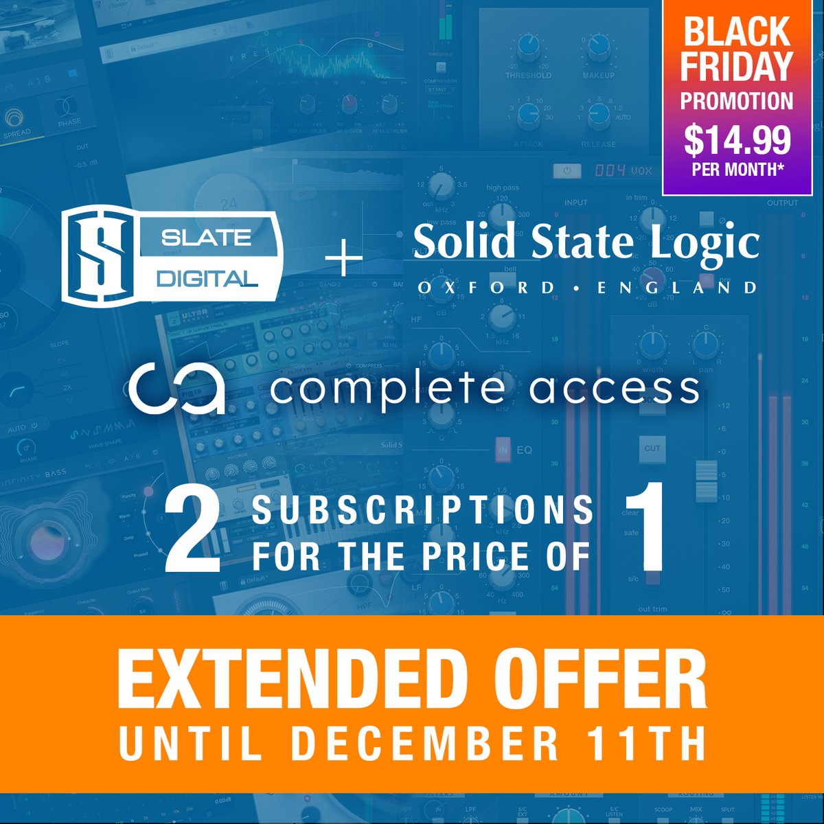 Solid State Logic and Slate Digital's Complete Access Black Friday Offer has been Extended until December 11th! Grab the ultimate subscription for creators, producers and engineers for ONLY $14.99: bit.ly/3SK3Zme