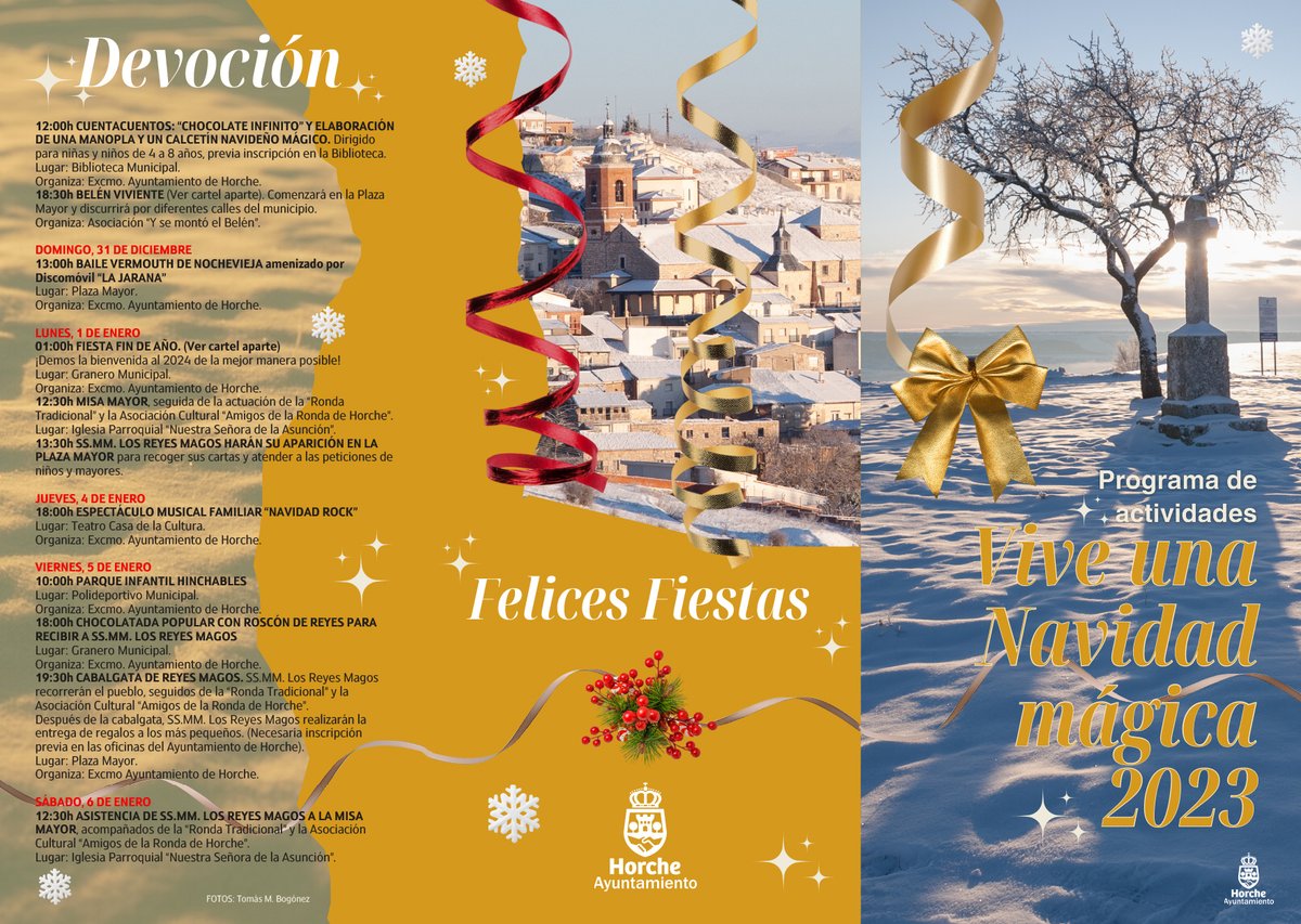 AytoHorche's tweet photo. 📜 CONOCE TODA LA PROGRAMACIÓN NAVIDEÑA DE HORCHE
📩 Puedes descargarte el tríptico en los siguientes enlaces:
▶️ https://t.co/tCYp9ppoAE
▶️ https://t.co/tCYp9ppoAE
#vivirenHorche #pueblosconFUTURO #NuestrosPueblos #Horche #NavidadenHorche #ProgramaDeNavidad https://t.co/2ah1eSrqpP