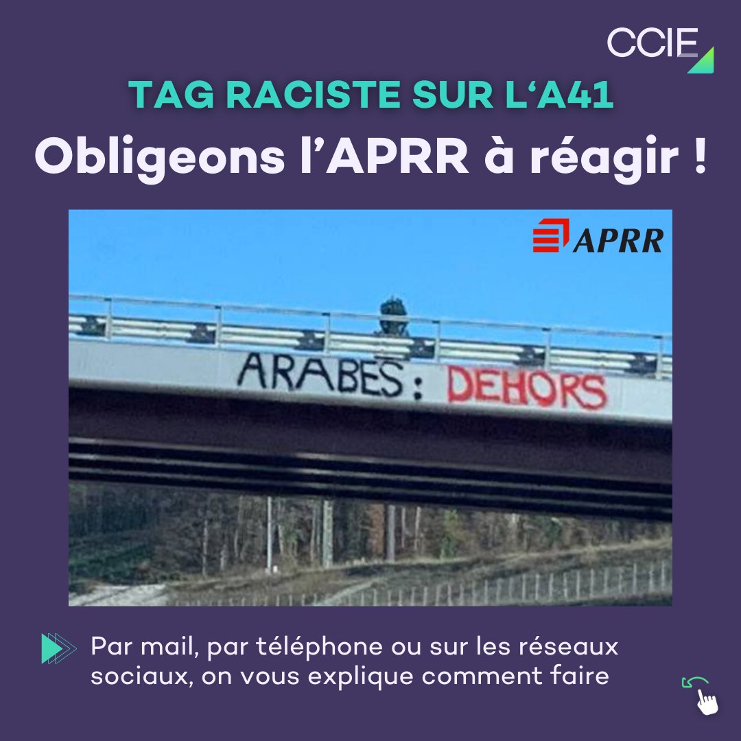 🔴Cela fait 4 jours que @VoyageAPRR  est informé de la présence d'un tag raciste sur un pont de son réseau d'autoroutes et que le tag n'a pas encore été effacé ! 

#CCIE #APRRAREA #TagRaciste #Racisme #A41
1/4