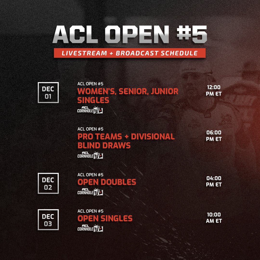 Watch out, Henrico - we’re coming for ya! 🔥 Keep up with ACL Open #5 all weekend long on ACL Cornhole TV. 📺

🔗: aclcornhole.tv
