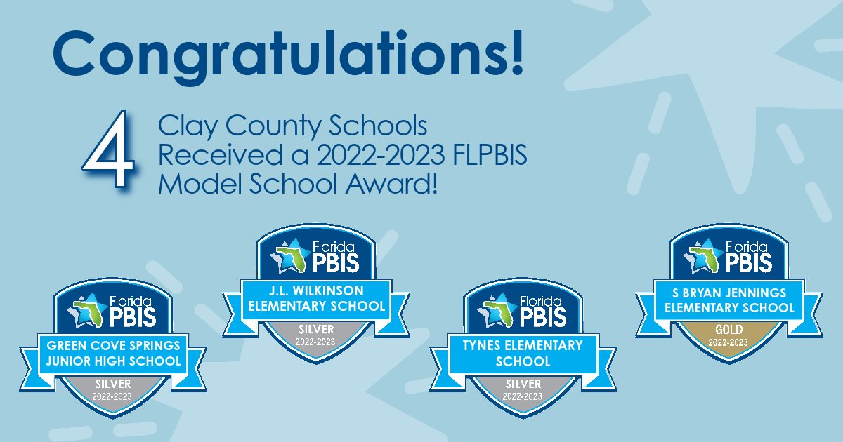 Florida PBIS (@flpbis) on Twitter photo Congratulations to <a href="/oneclayschools/">Clay County District Schools</a> for supporting four schools to become FLPBIS Model Schools in 2022-2023! Congratulations to <a href="/oneclayschools/">Clay County District Schools</a> for supporting four schools to become FLPBIS Model Schools in 2022-2023!