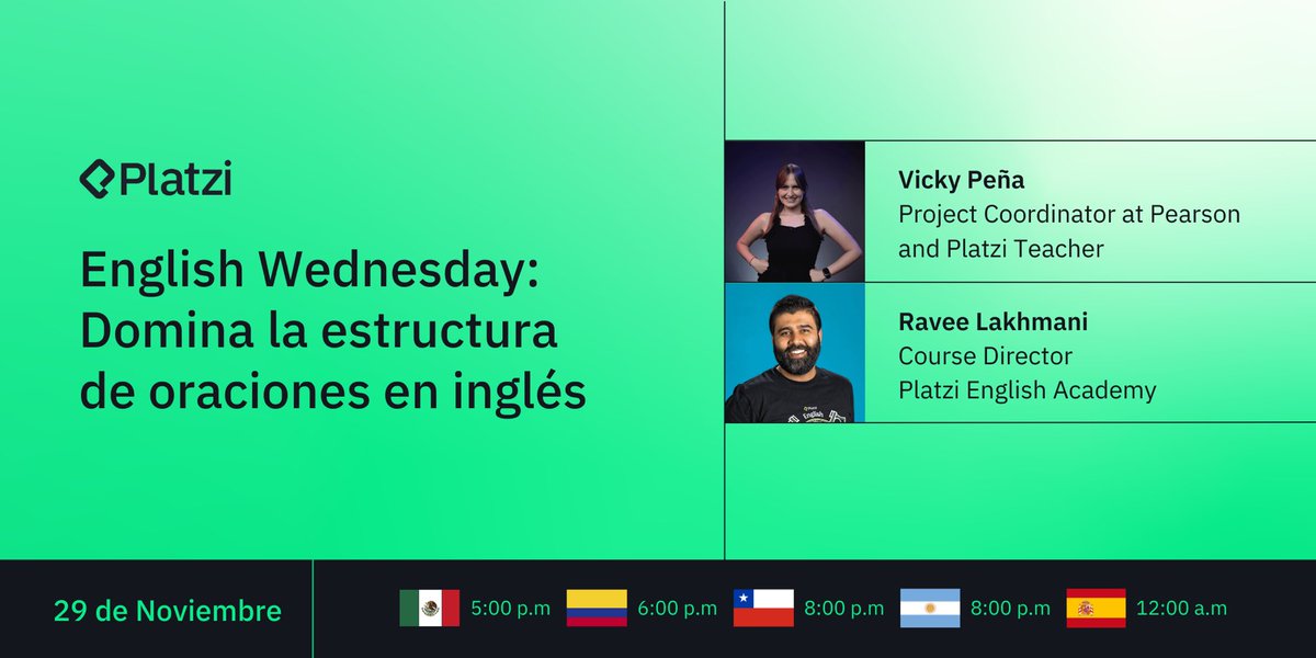 fullstackingles's tweet image. Don’t miss today’s LIVE class! It’s full of practice, interactive activities and learning 💚 #platzi @PlatziAcademy 

platzi.com/eventos/englis…