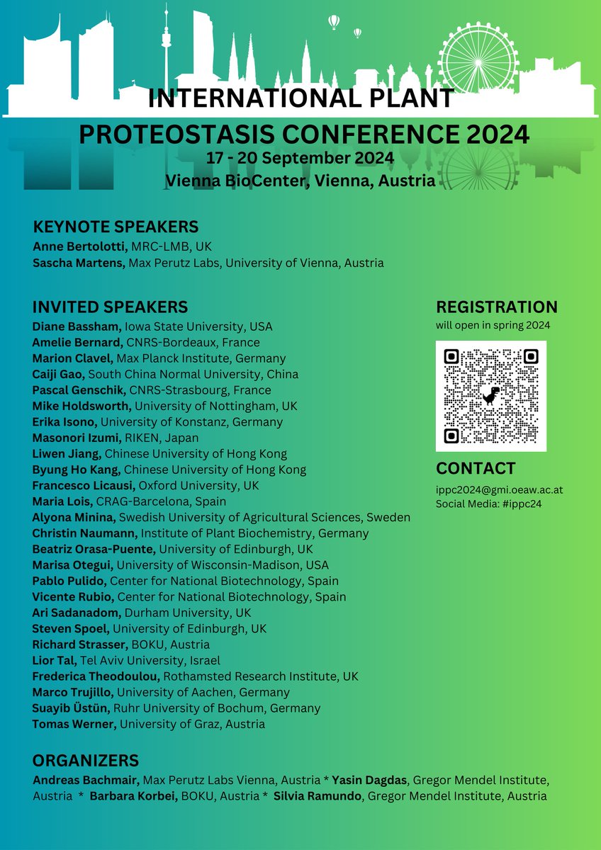 Plant Proteostasis Conference: Vienna Biocenter September 17th to 20th, 2024. Great line up of speakers. @PPStasis #plantscience