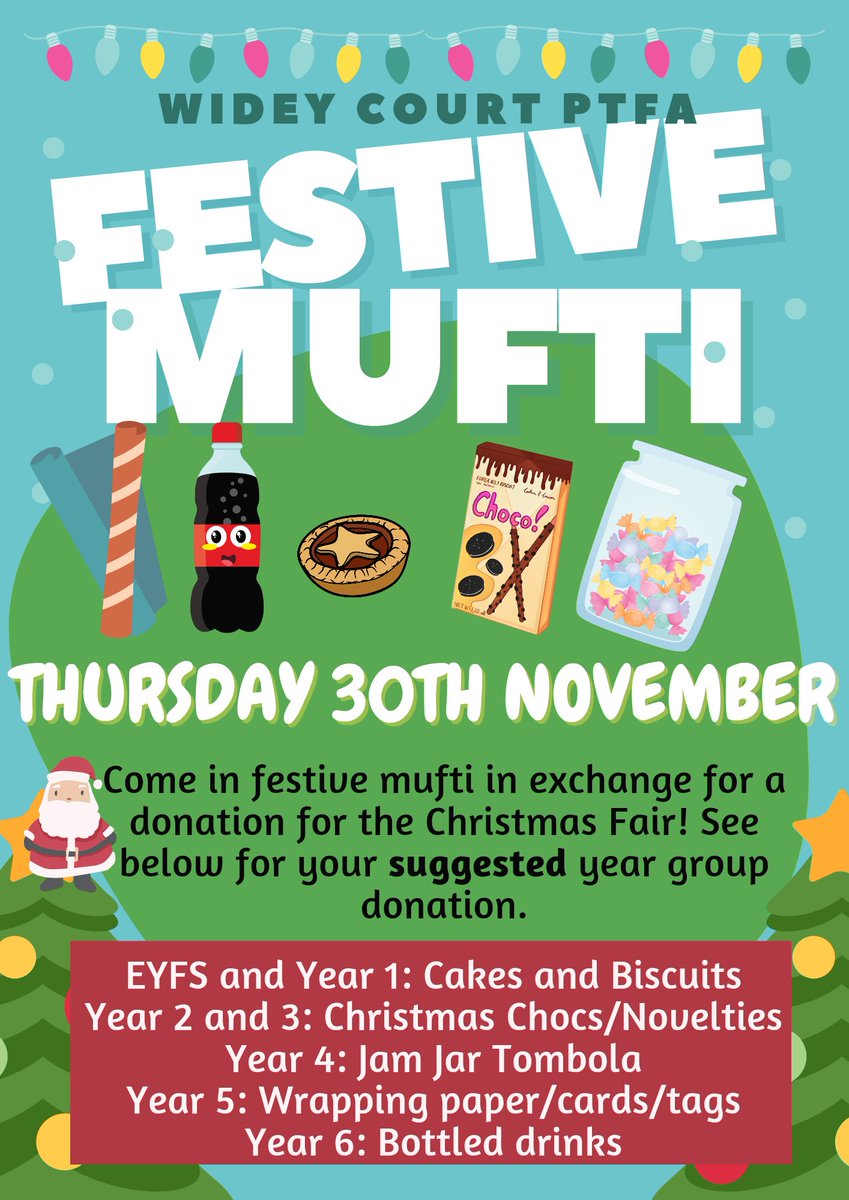 WideyCourtPTFA (@wideyptfa) on Twitter photo Last reminder! Festive Mufti tomorrow in exchange for a donation...thank you for the support! Christmas Fair countdown is on...<a href="/wideyprimarysch/">Widey Court Primary School</a> Last reminder! Festive Mufti tomorrow in exchange for a donation...thank you for the support! Christmas Fair countdown is on...<a href="/wideyprimarysch/">Widey Court Primary School</a>