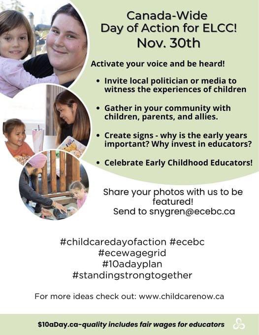 ECEBC1's tweet photo. Tomorrow, November 30th is Canada-Wide Day Of Action for ELCC! How are you activating your Voice?
#childcaredayofaction #ecewagegrid #10adayplan #StandingStrongTogether #ecebc https://t.co/pAtfhr0j5D