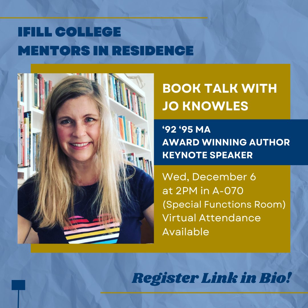 Join @IfillCollege for a discussion and book signing with Simmons alum Jo Knowles '92 '95MA on Wednesday, December 6. This program is a part of Ifill College's signature event series, Mentors in Residence. Register: ow.ly/KPMG50Qcfc2