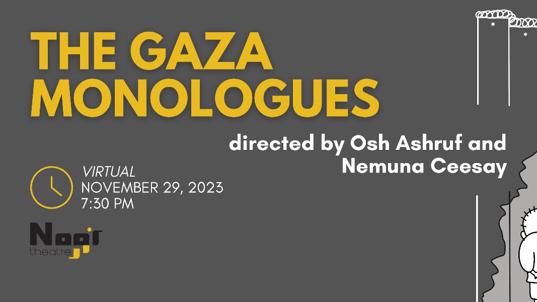 On this Int’l Day of Solidarity with the Palestinian People, join us tonight for a virtual reading of <a href="/Ashtar_Theatre/">Richard ii Ashtar</a>’s #GazaMonologues at 7:30pm ET for the. 🇵🇸

Check out the line-up of incredible artists &amp; the streaming link ⤵️ 
noortheatre.org

Graphics: @rayanoraptor