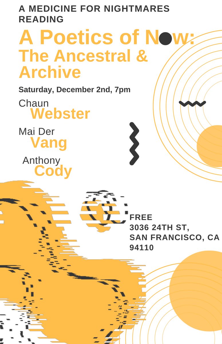 And, on Saturday night, @chaunwebster, @maider_vang, and I will be swooping in to the Mission’s MEDICINE FOR NIGHTMARES bookstore to read and talk about the ancestral & the archive. (I don’t get to read with my beloved very often, so this will be special.) 12/2 at 7pm.