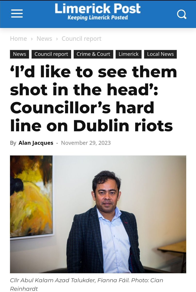 A FF party councillor posted online about #dublinriots, he’s a disgrace to Ireland! What a loathsome man.#IrishLivesMatter #IrelandBelongsToTheIrish limerickpost.ie/2023/11/29/id-…