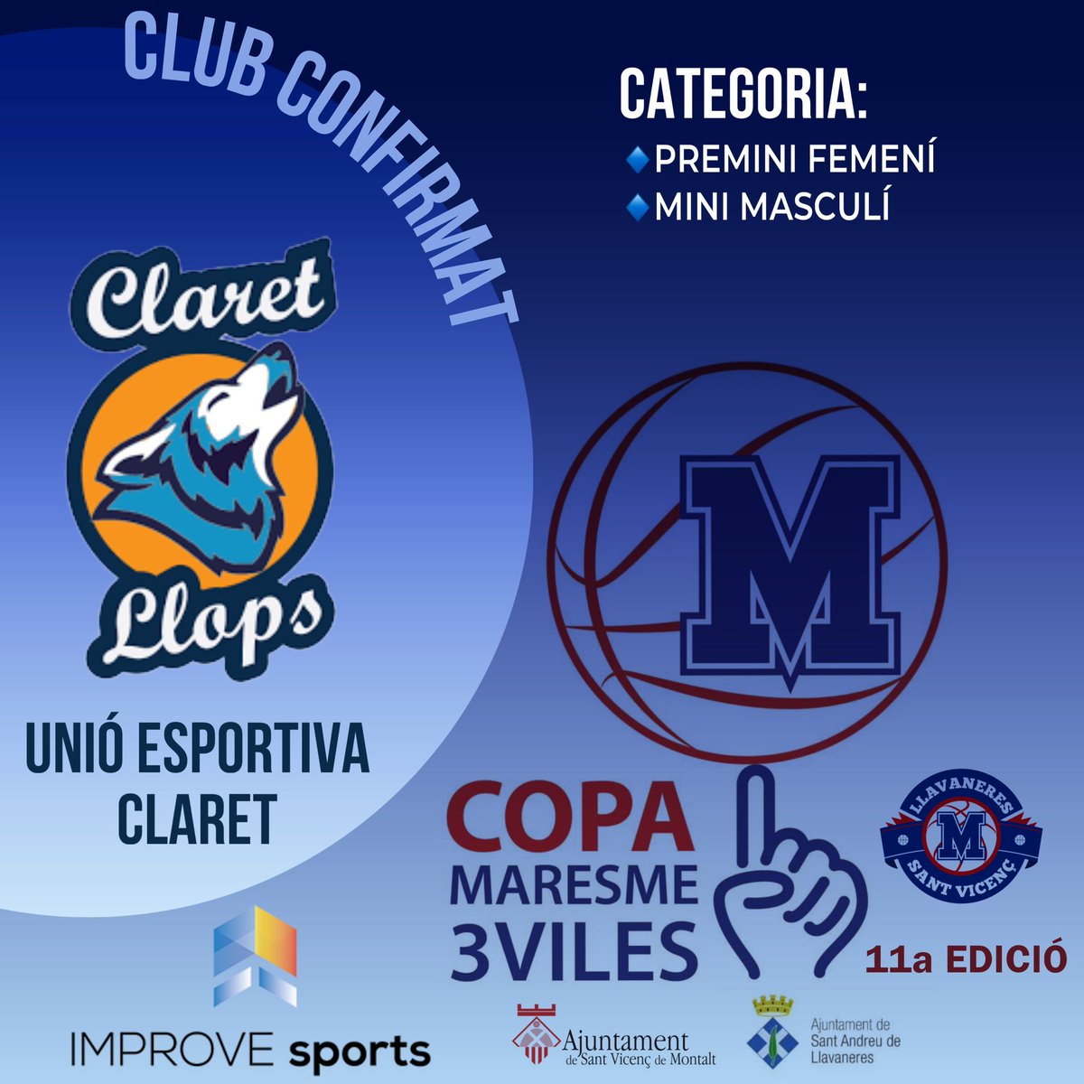 UNIÓ ESPORTIVA CLARET

El <a href="/btclaret/">Claret Llops</a> aquest any participarà al torneig en les categories premini femení i mini masculí.

Estem segurs que gaudirem molt del bàsquet junts!

#CopaM3V #Llavaneres #SantVicençdeMontalt #Maresme