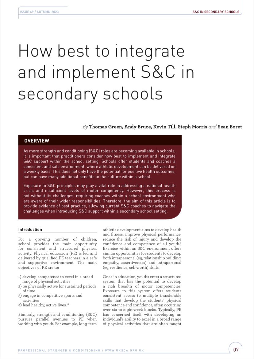 Really excited to have got this published today. Some outstanding contributions from all, making this a fantastic contribution to the school S&C industry.