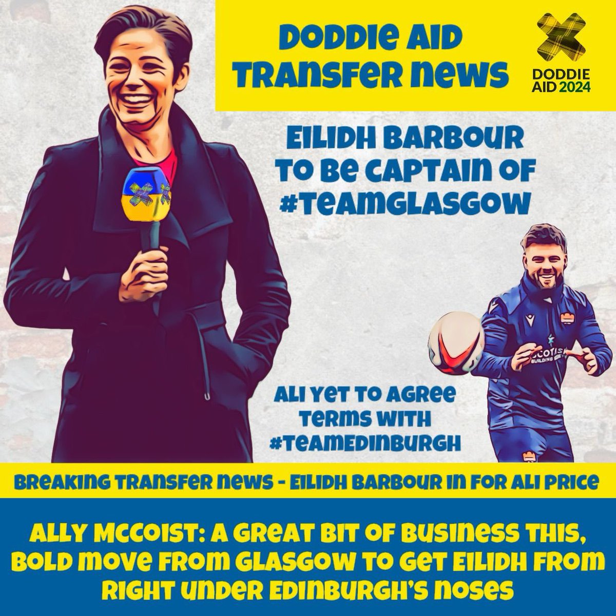 It’ll top anything that happens in the January window, welcome the one and only #EilidhBarbour to #TeamGlasgow 🙌🏻 

#DoddieAid #DoddieAid2024 #transfernews #newcaptain #mndawareness #mnd #doitfordoddie