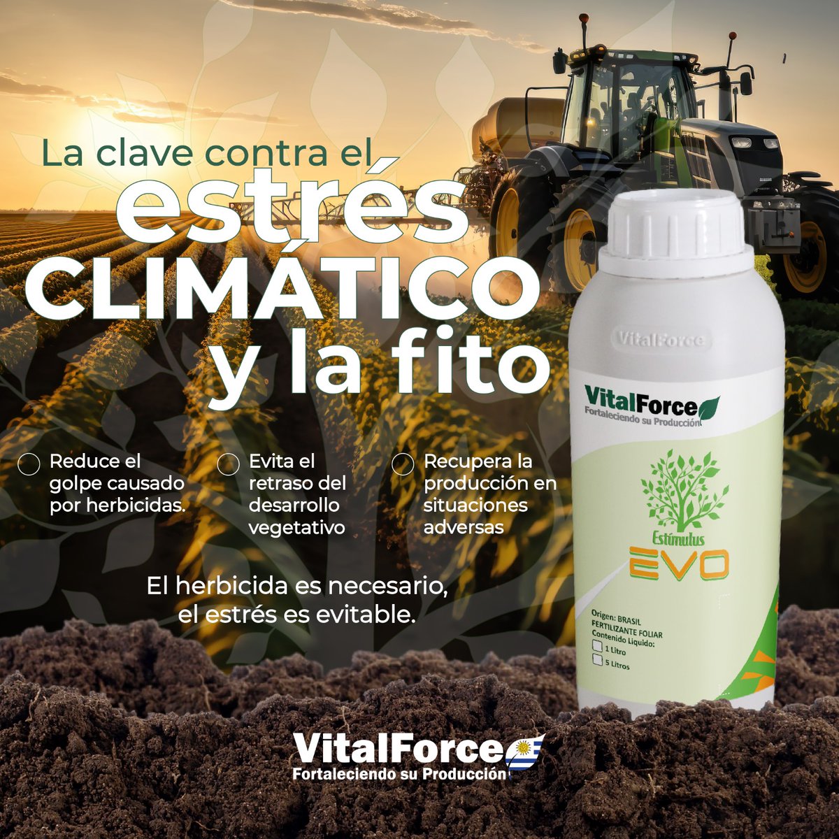 Herbicidas + Estímulus Evo:
La clave contra la fitotoxicidad y para evitar el retraso en el desarrollo vegetativo por estrés.

Con Evo, tu cultivo no se cae frente al herbicida.