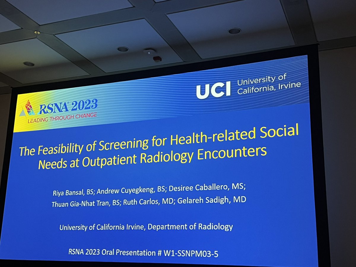 Medical Student @RiyaBansal97 talking about feasibility of screening for #financialhardship among radiology outpatients. @ruthcarlosmd