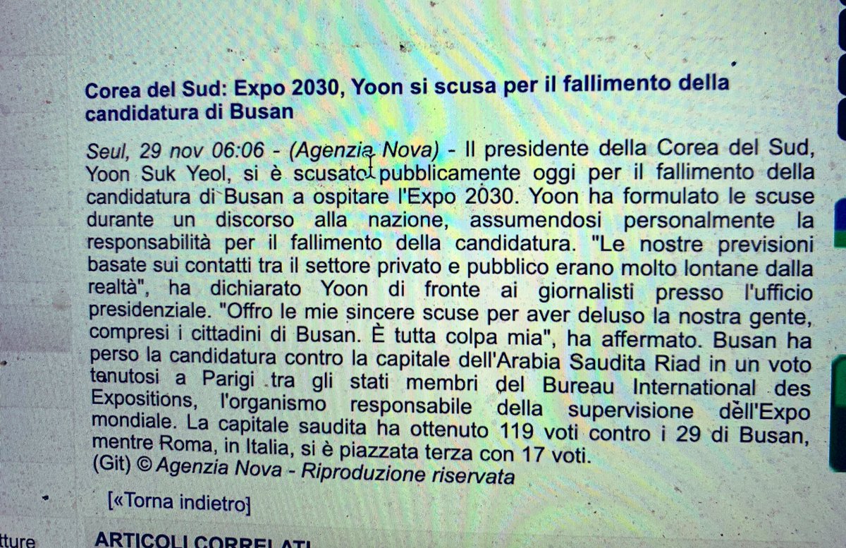 Il presidente della Corea del Sud esprime in un discorso tv alla nazione le sue scuse per il fallimento della candidatura di Busan a EXPO 2030. “Le nostre previsioni erano molto lontane dalla realtà, è tutta colpa mia e offro le mie sincere scuse per aver deluso la nostra gente”.