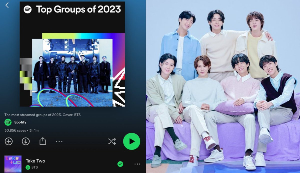 BTS 'Most Streamed Group of 2023 (2023'ün En Çok Dinlenen Grubu)' oldu ve 'Take Two' Spotify Wrapped 'Top Groups of 2023 (2023'ün En İyi Grupları)' listesinde 1.sırada yer aldı!! CONGRATULATIONS BTS BTS THE KINGS 🔗open.spotify.com/playlist/37i9d…