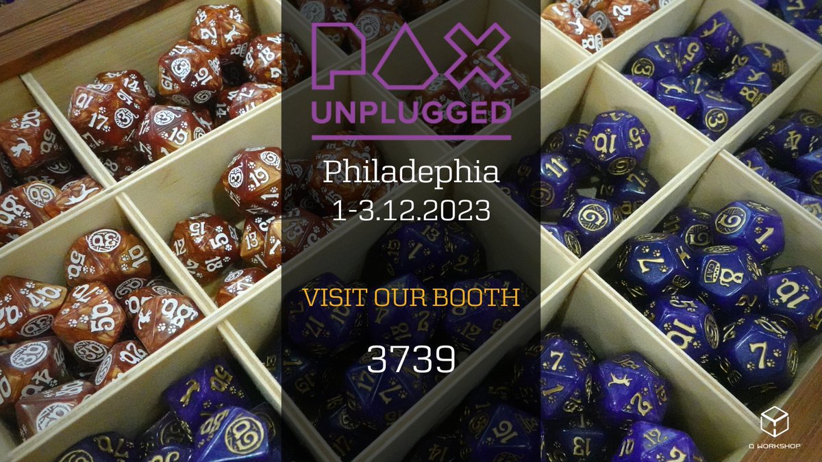 Unusualdice's tweet photo. From December 1-3, join us at the enchanting Pax Unplugged in Philadelphia - booth #3739!
Let's make memories and spark vibrant conversations. Can't wait to see you!
#rpgdice #qworkshop #philadelphia #paxunplugged https://t.co/sArSXSUmMk