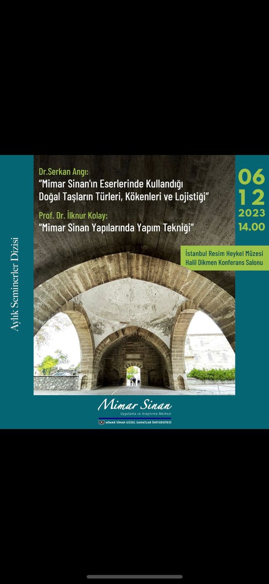 MSGÜ Mimar Sinan Uygulama ve Araştırma Merkezi tarafından, Doç. Dr. Sayın Şükrü SÖNMEZER’in moderatörlüğünde gerçekleştirilecek olan seminer programıdır. İlgi duyanları bekleriz.