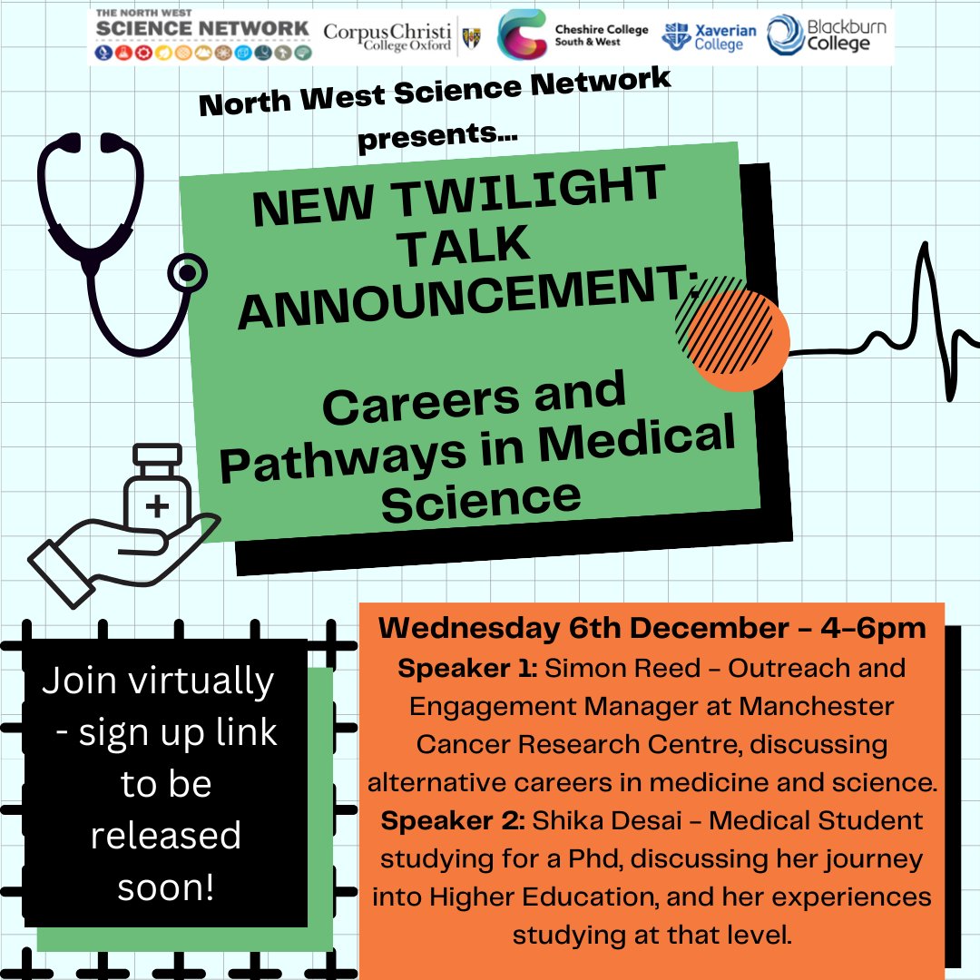 📢 Important anncouncement: the North West Science Network's next Twilight Talk will be on Wednesday 6th December, 4-6pm! Sign-up details to be released early next week!
#medicine #medicalscience #nwsn #northwest #science #uniofoxford