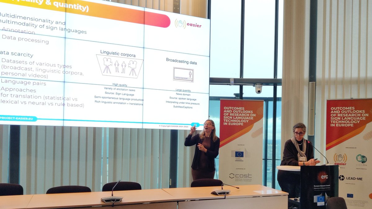 'Minority languages remain disconnected from technology, with major impact on inclusion.’' Eleni Efthymiou, EASIER Scientific Coordinator presents 'Sign Language and Sign Language processing technologies' @SignONEU @COST_CA19142 @EU_Commission @EUD_Brussels