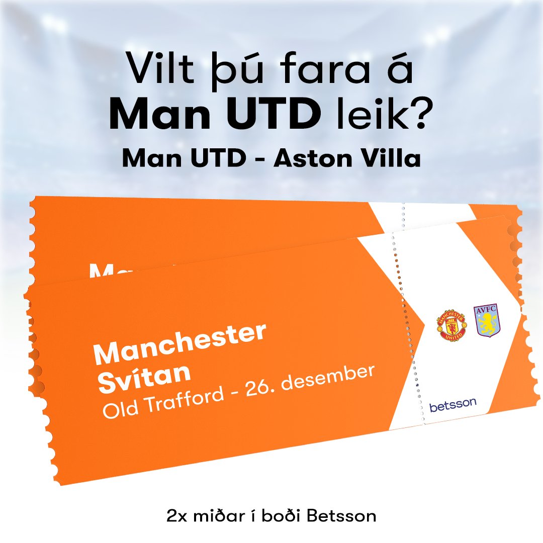 Jól á Old Trafford! 

Við gefum 2 miða á Manchester United - Aston Villa annan dag jóla. 

Fylgdu okkur á Twitter (x) og repostaðu póstinum. 

ATH: Hvorki flug né gisting innifalin. Miðar á allra besta stað á Old Trafford.