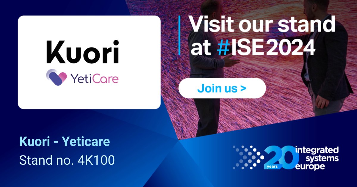 YetiCare is participating at ISE 2024!
We invite you to visit us at Kuori's stand #4K100 to learn more about YetiCare's health technology and to discover Kuori’s latest display technology innovations. See you there!

#healthtech