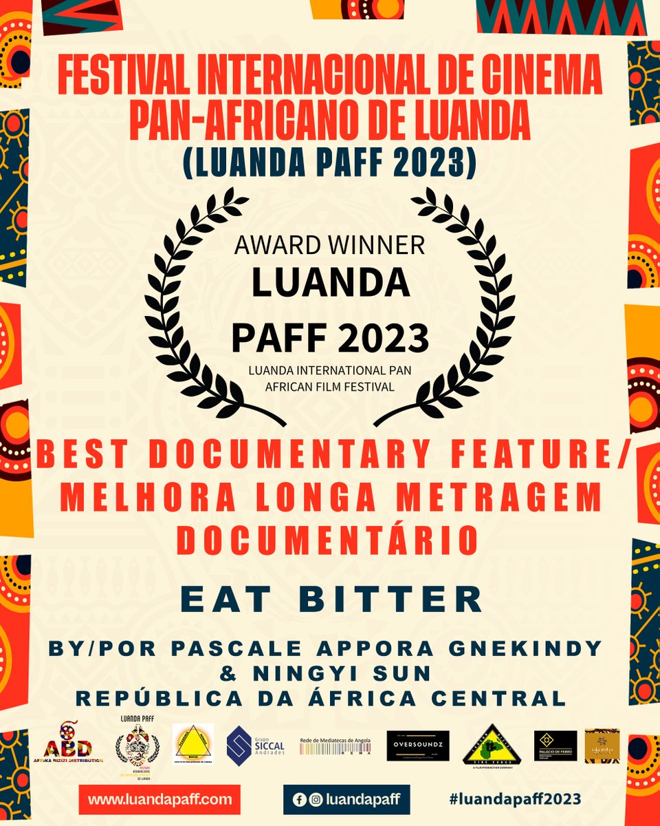 Best Documentary Feature for Eat Bitter at the Luanda International Pan African Film Festival! Thank you!