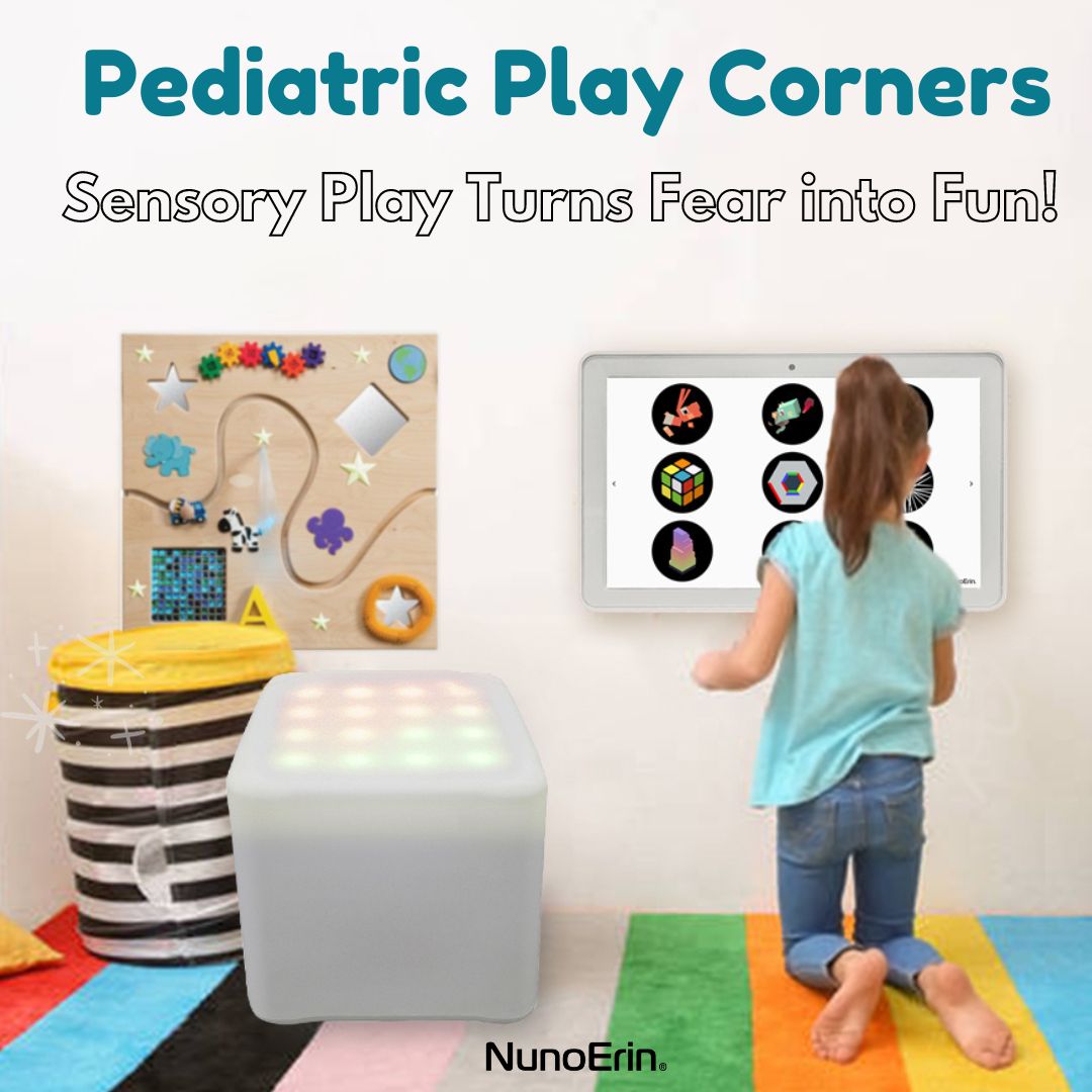 Pediatric Play Corners Turn Fear into Fun! Who doesn't love that! #sensory #PlayCorners #healthcaredesign #interior #hospital #Pediatric  #kidshealth  #momlife #pediatrics #pediatrician #NunoErin #Ucreate #LightCube #Sparkle #LightUpFurniture