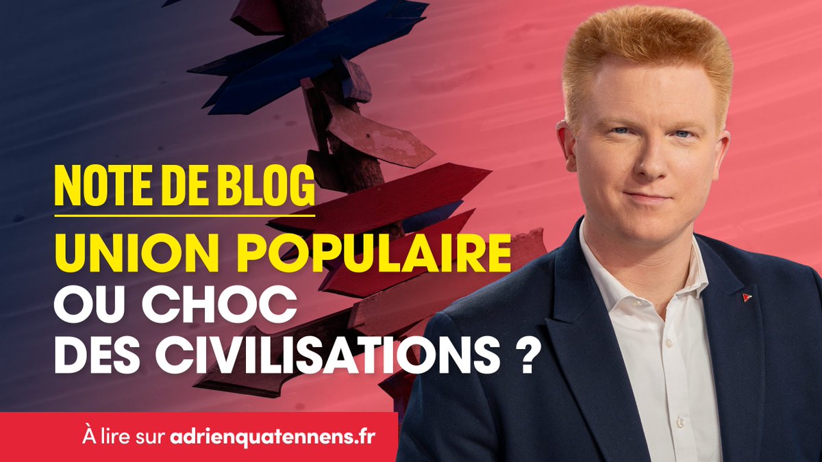 AQuatennens's tweet photo. 🔴 Union populaire ou choc des civilisations ?

📝 Guerre des clivages, Israël-Palestine, racisme, antisémitisme, extrême-droite, Mélenchon, NUPES, LFI…

➡️ Nouvelle (longue) note de blog à lire et à partager !
https://t.co/syB44lJofD