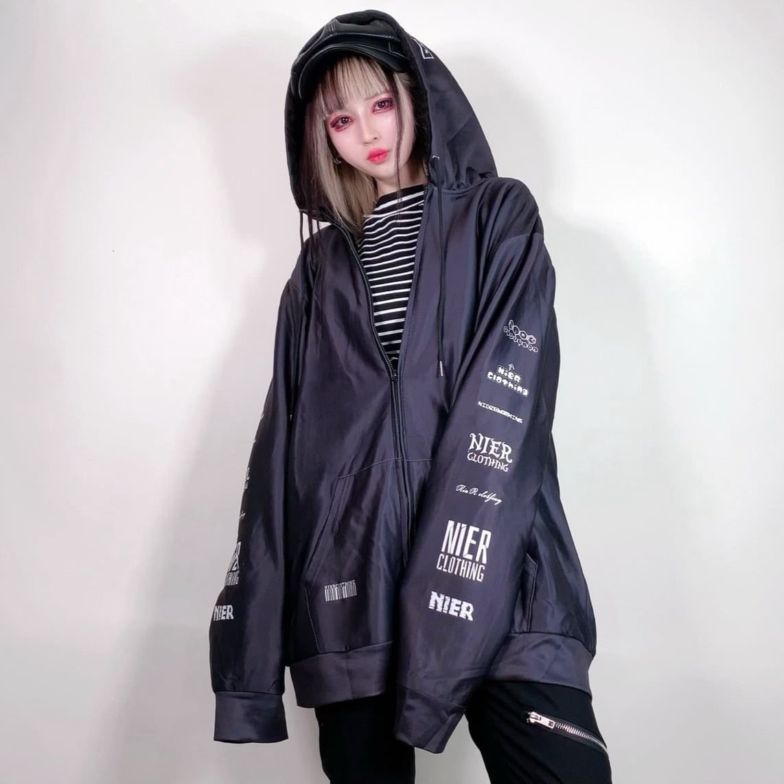NieR clothing 防寒内側超ふわもこボタニカルジップパーカー 高品質×防寒ふわもこ うさ耳付きZIP OUTER | NIER CLOTHING