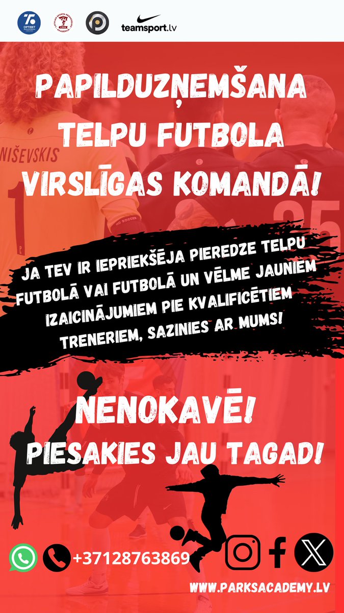 FutbolaParks's tweet photo. PAPILDUZŅEMŠANA TELPU FUTBOLA VIRSLĪGAS KOMANDĀ!💥

#parksacademy #parksacademyuzņem #uzņemamtelpufutbolavirslīgaskomandā https://t.co/j0vx3Sjvro