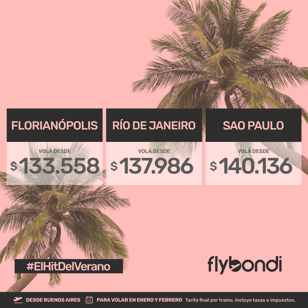 flybondioficial's tweet photo. Bondi, activá el modo vacaciones☀️ 

Mandale click acá 👉🏻  https://t.co/1k7XjOi0CL y disfrutá del calorcito de Brasil 🇧🇷💛

#Flybondi #LaLibertadDeVolar #ElHitDelVerano https://t.co/X3sRZq1yTN