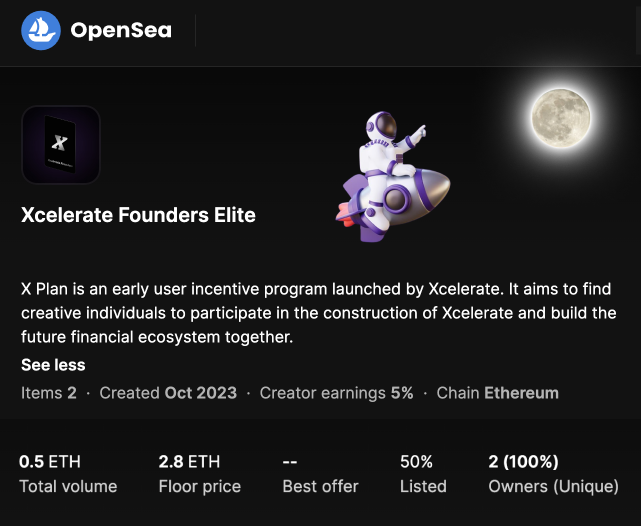 xcelerate2020's tweet photo. 📈Our Xcelerate Founders Card is now available for trading on OpenSea.
In the future, @Xcelerate2020 will continue to empower Founders Card holders through #DRFI, #XInvest, and #XLaunch. The interests of Xcelerate Founders will always be our top priority.
👉 Enter our Telegram channel and drop your ID or address for a chance to win a whitelist spot.
👉  https://t.co/DJipRyw7pL 🔗
🏃♂️Hurry up and grab it before it's gone!
#Web3 #Crypto #XPLAN #Xcelerate